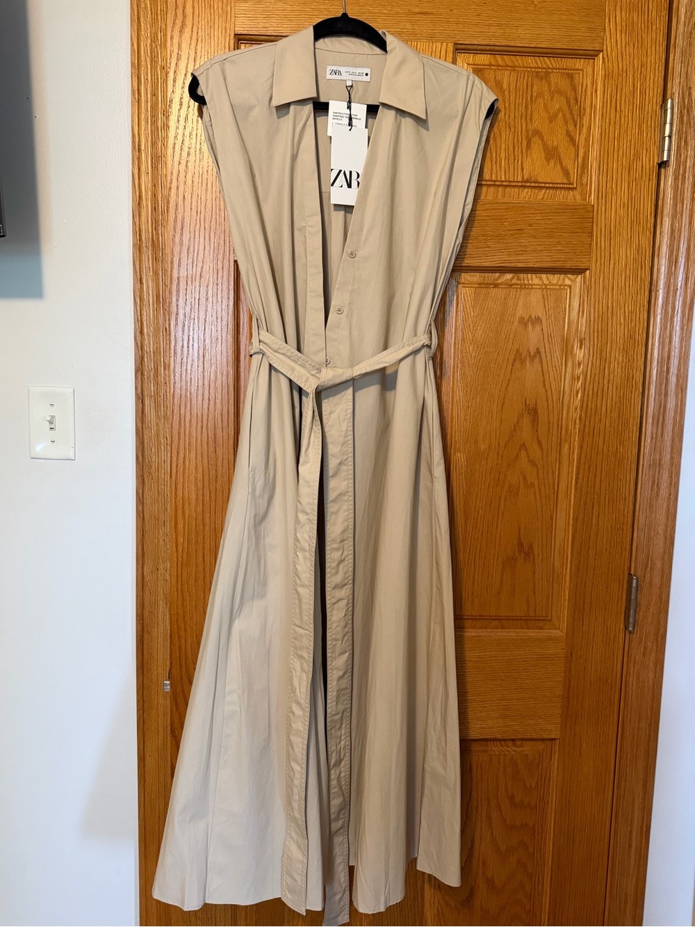 Zara ZW Collection Creased Dress With Belt Light Camel Size Medium NWT